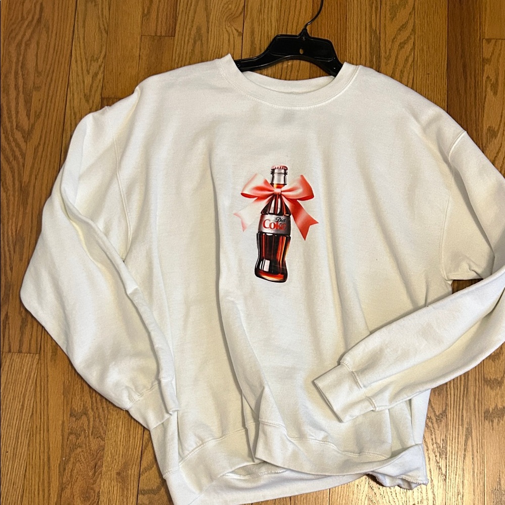 Diet Coke  White Sweatshirt with Red Bow Bottle Design